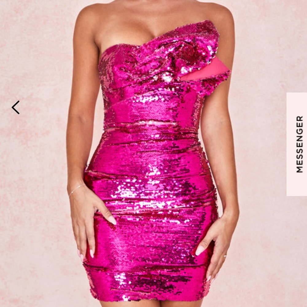 House of CB Fionnula Pink Sequin Strapless Dress